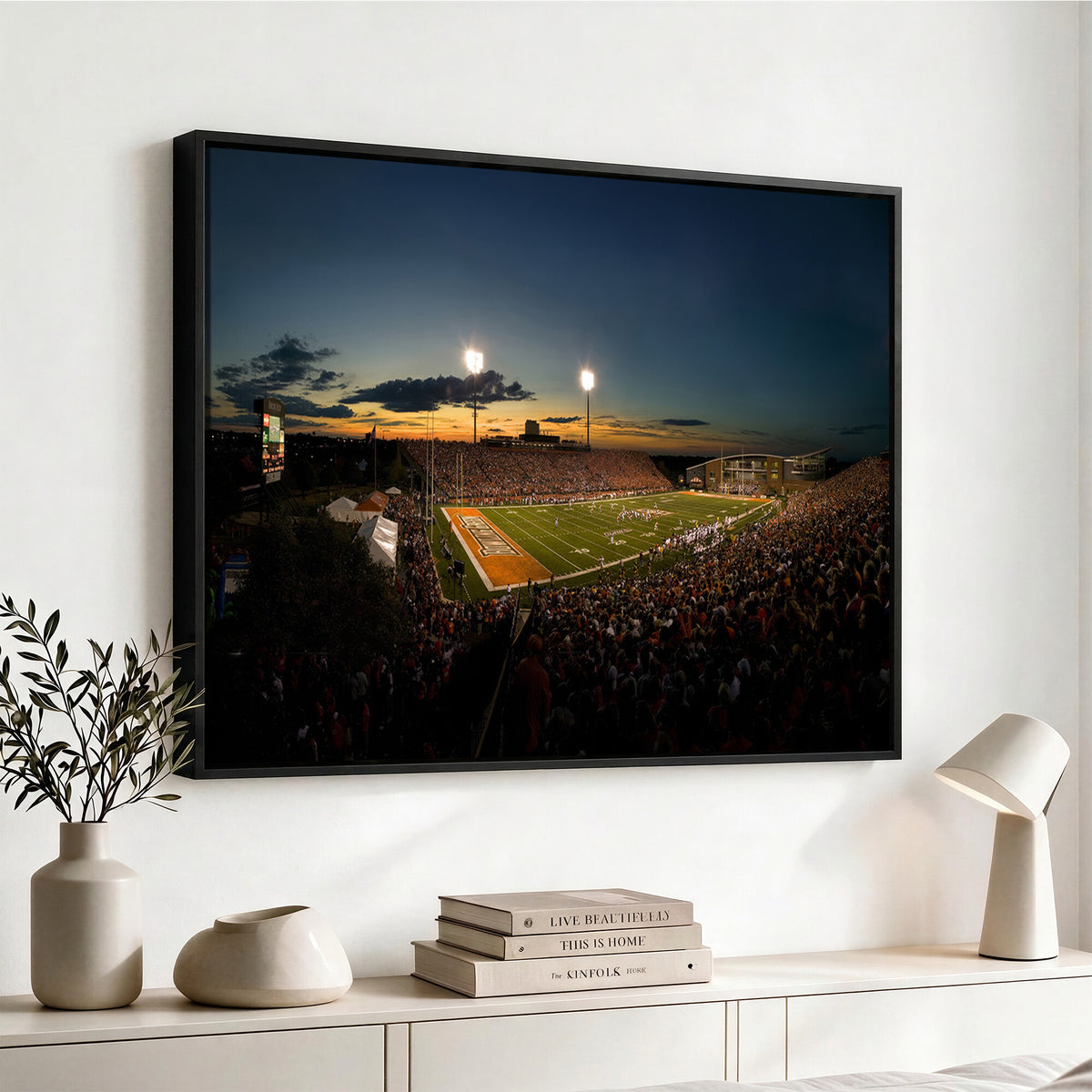 15980-PAN-FL-20X10 - Ball State Cardinals Football Team Print - Muncie Scheumann Stadium Wall Art Canvas Print