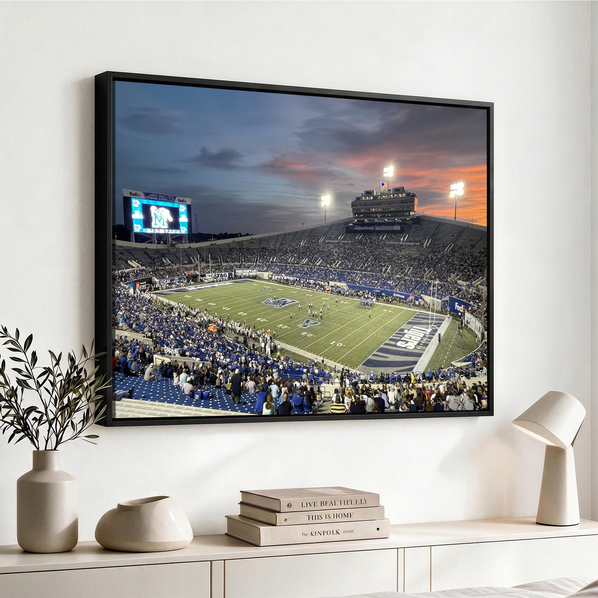 64409-PAN-FL-20X10 - Memphis Tigers Football Team Print - Memphis Simmons Bank Liberty Stadium Wall Art Canvas Print