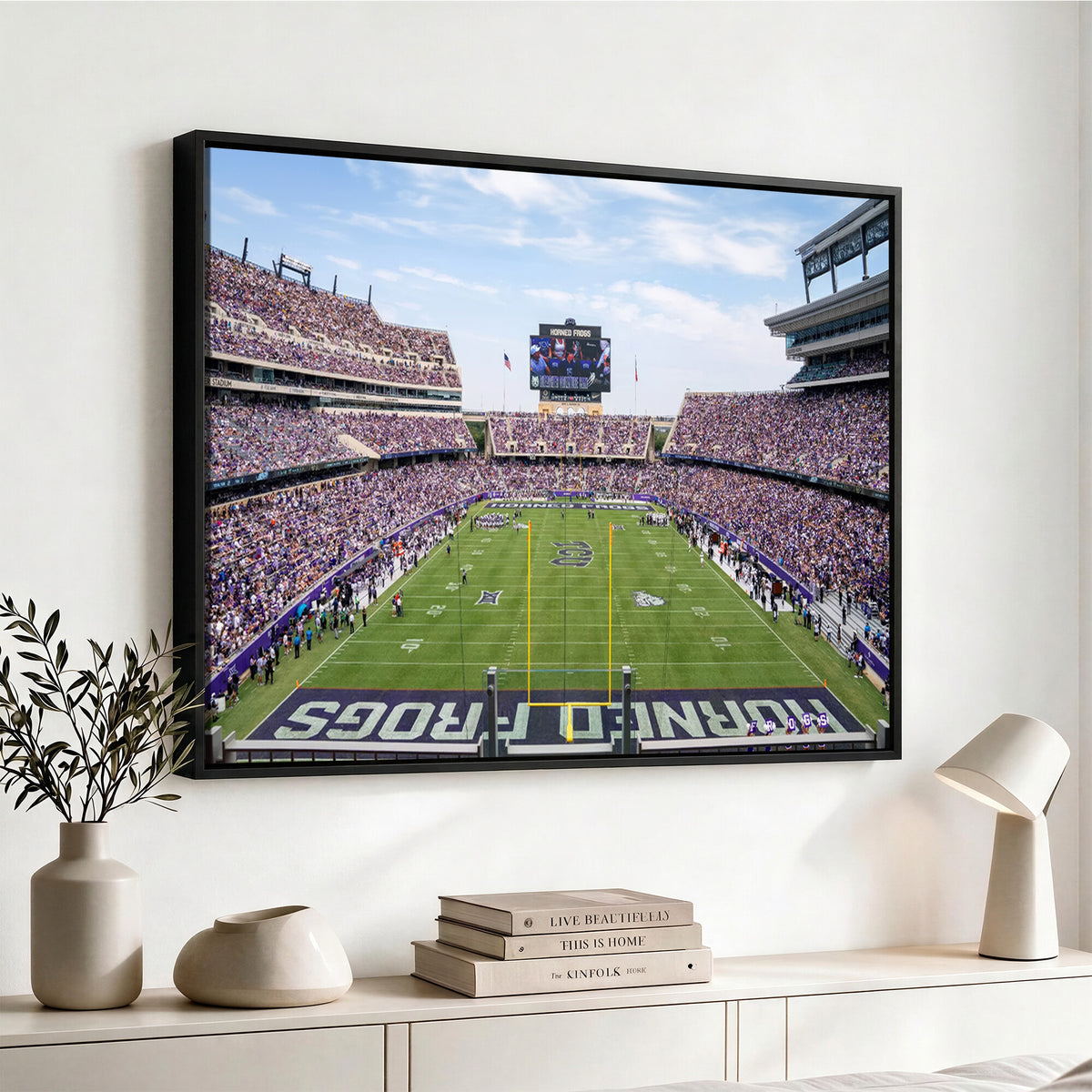 27650-PAN-FL-20X10 - TCU Horned Frogs Football Team Print - Fort Worth Amon G. Carter Stadium Wall Art Canvas Print
