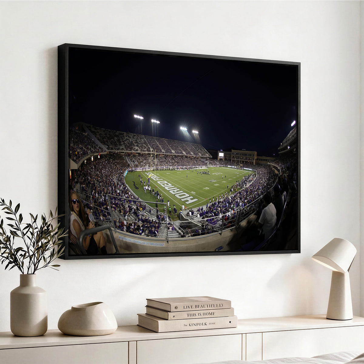 59222-PAN-FL-20X10 - TCU Horned Frogs Football Team Print - Fort Worth Amon G. Carter Stadium Wall Art Canvas Print.