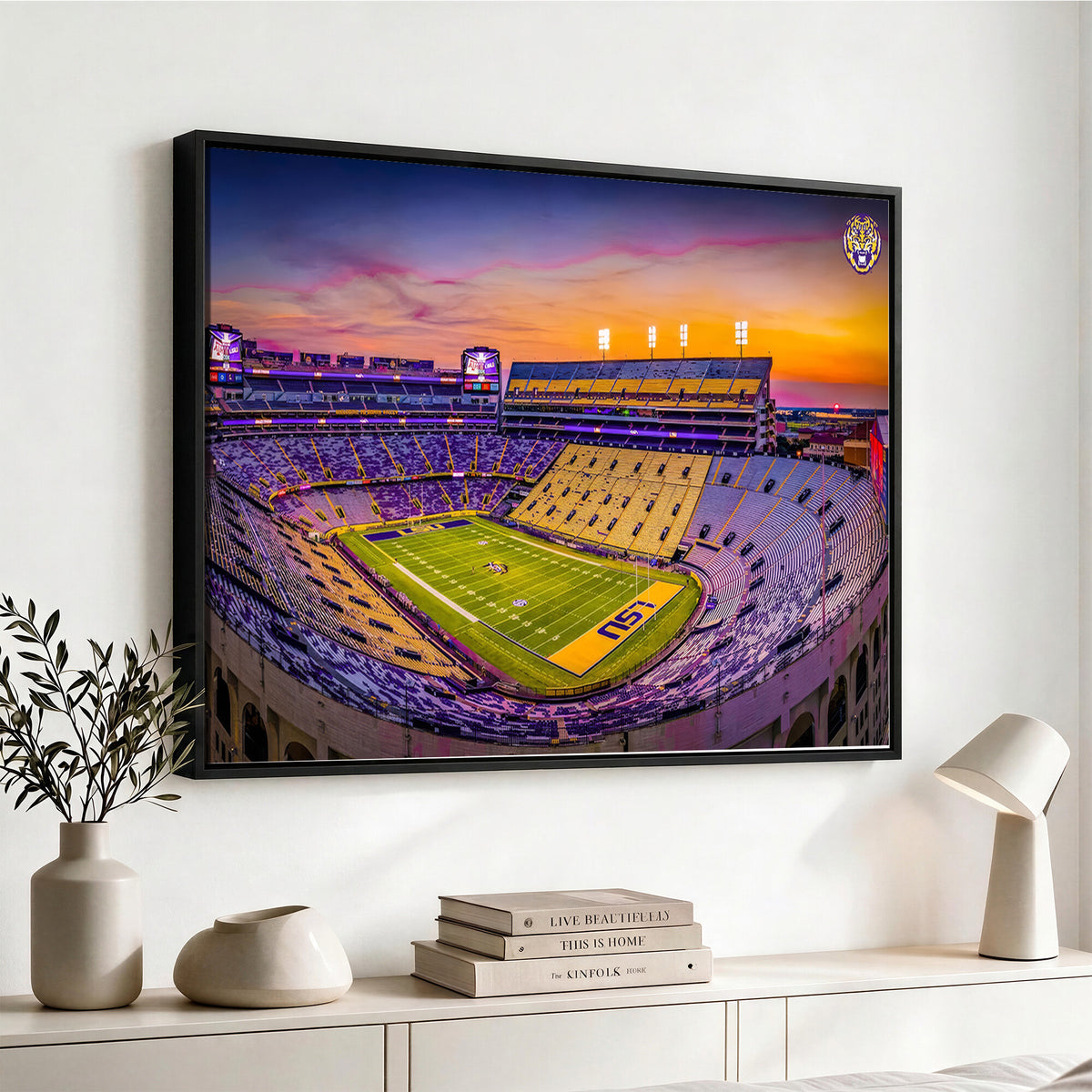 93538-MGV-CV-36X24 - The Louisiana State University Tigers Football Team Print, Framed and Ready to Hang Stadium Print