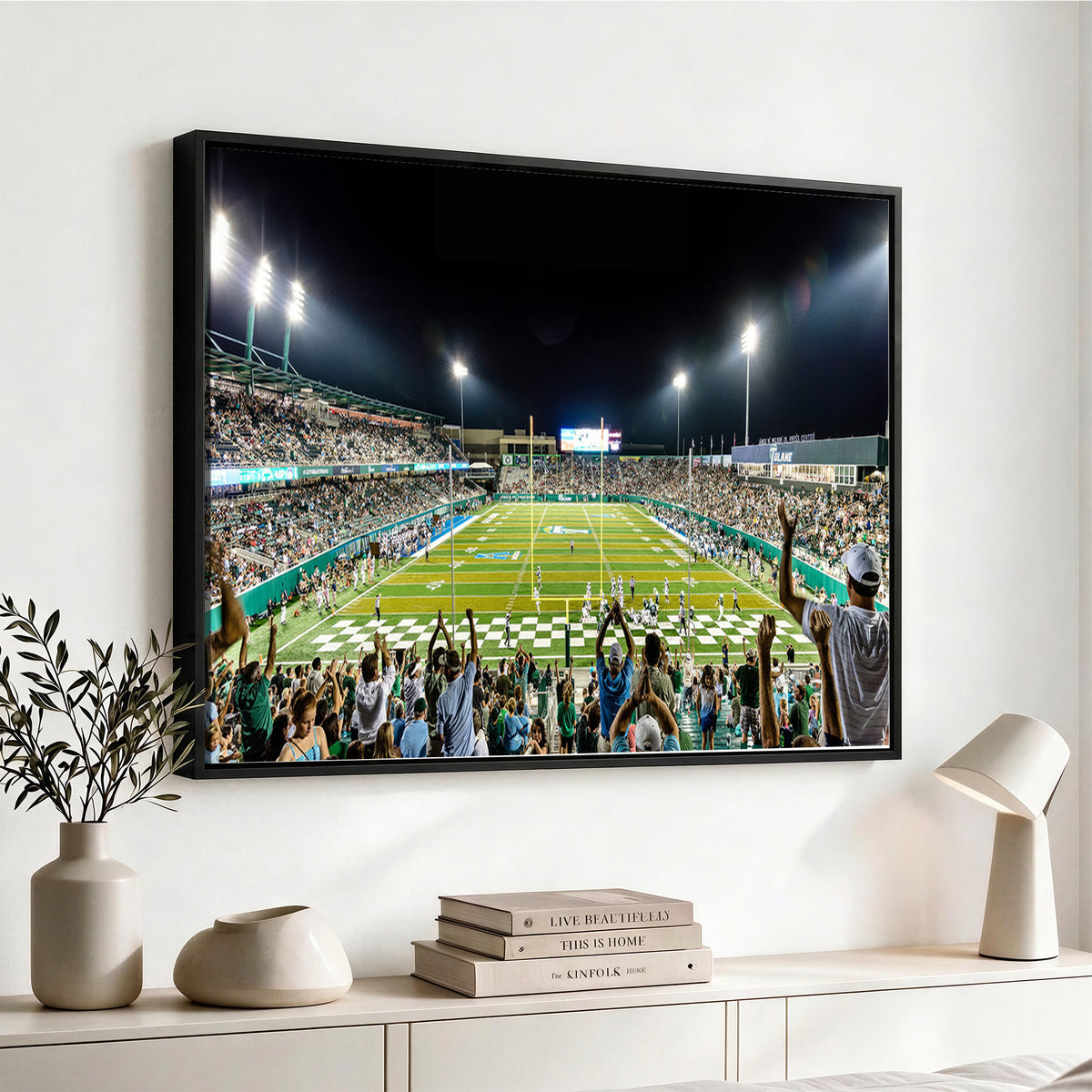 56448-MGV-CV-36X24 - The Tulane University Green Wave Football Team Print, New Orleans Yulman Stadium