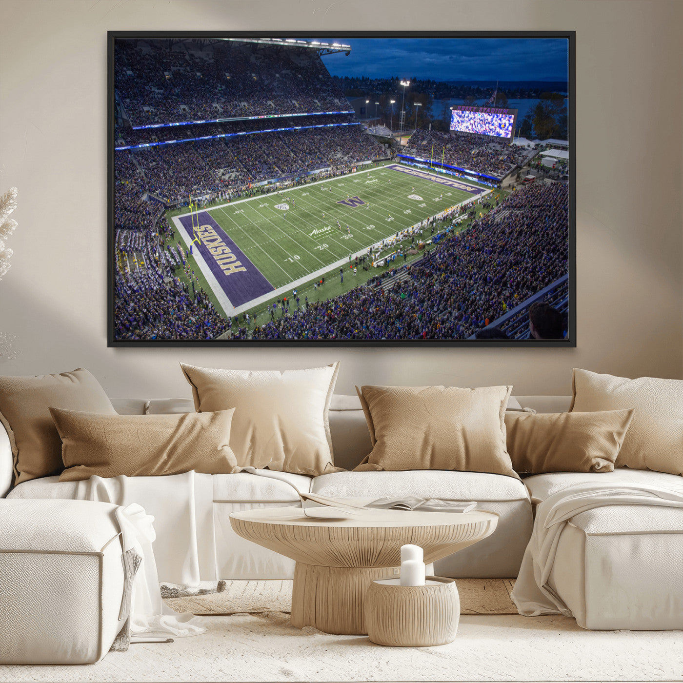 MGV-FC-36X24 - The University of Washington Huskies Football Team Print - Seattle Husky Stadium Wall Art Canvas
