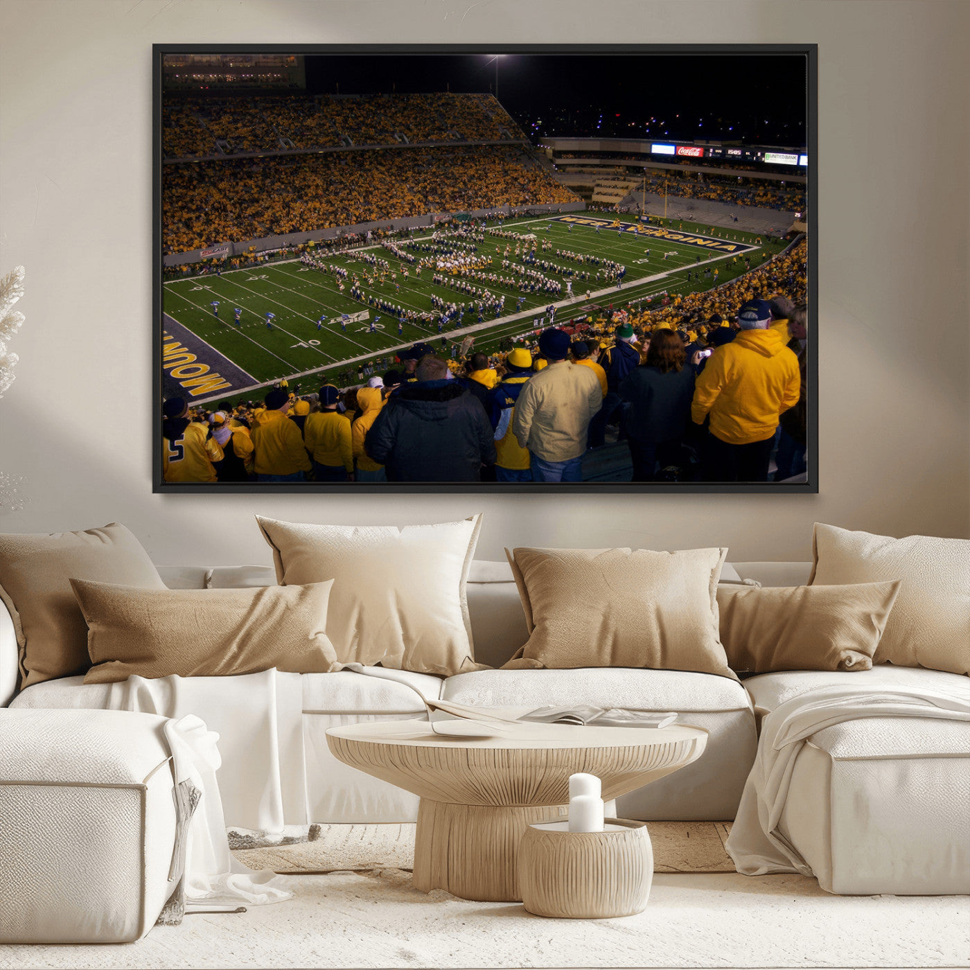 MGV-FC-36X24 - West Virginia Uni Mountaineers Football Team Print - Milan Puskar Stadium Canvas Print Wall Art,