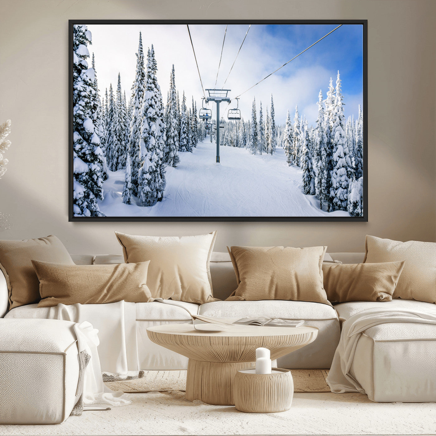 MGV-FC-36X24 - Winter Ski Lift Wall Art Print - Landscape Wall Art | Snowy Mountain Adventure | Perfect for Cabin