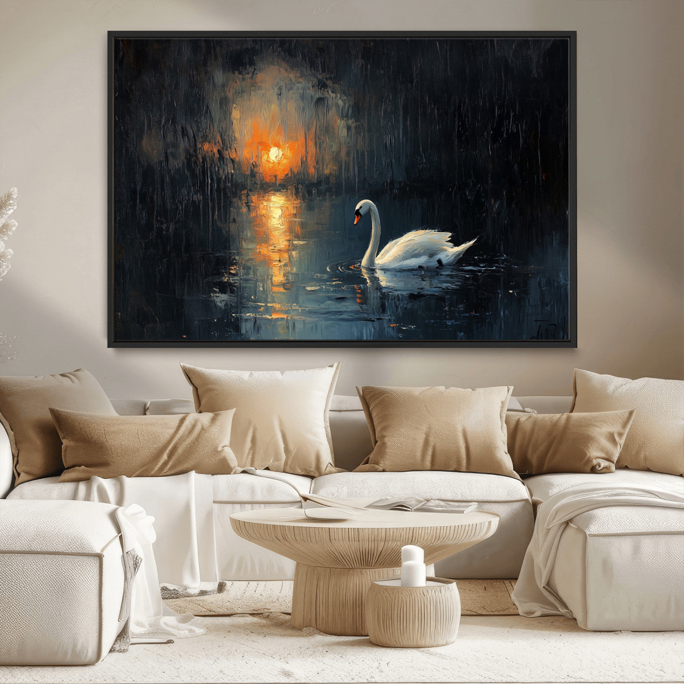 MGV-FC-36X24 - Abstract Swan on Water Wall Art Canvas Print - Elegant Nature Scene for Modern Home Decor