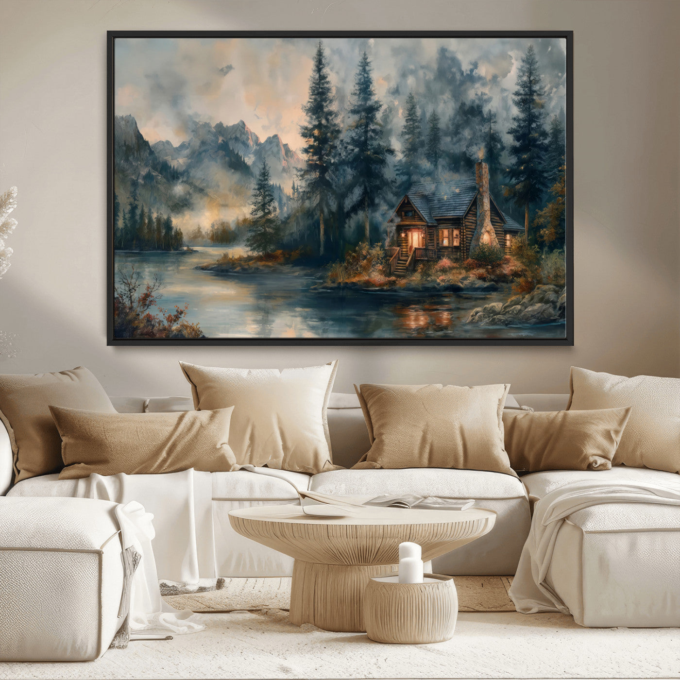 MGV-FC-36X24 - Rustic Cabin Woods Wall Art Print | Lake in a Forest Canvas Print | Cabin, Lodge, and Farmhouse