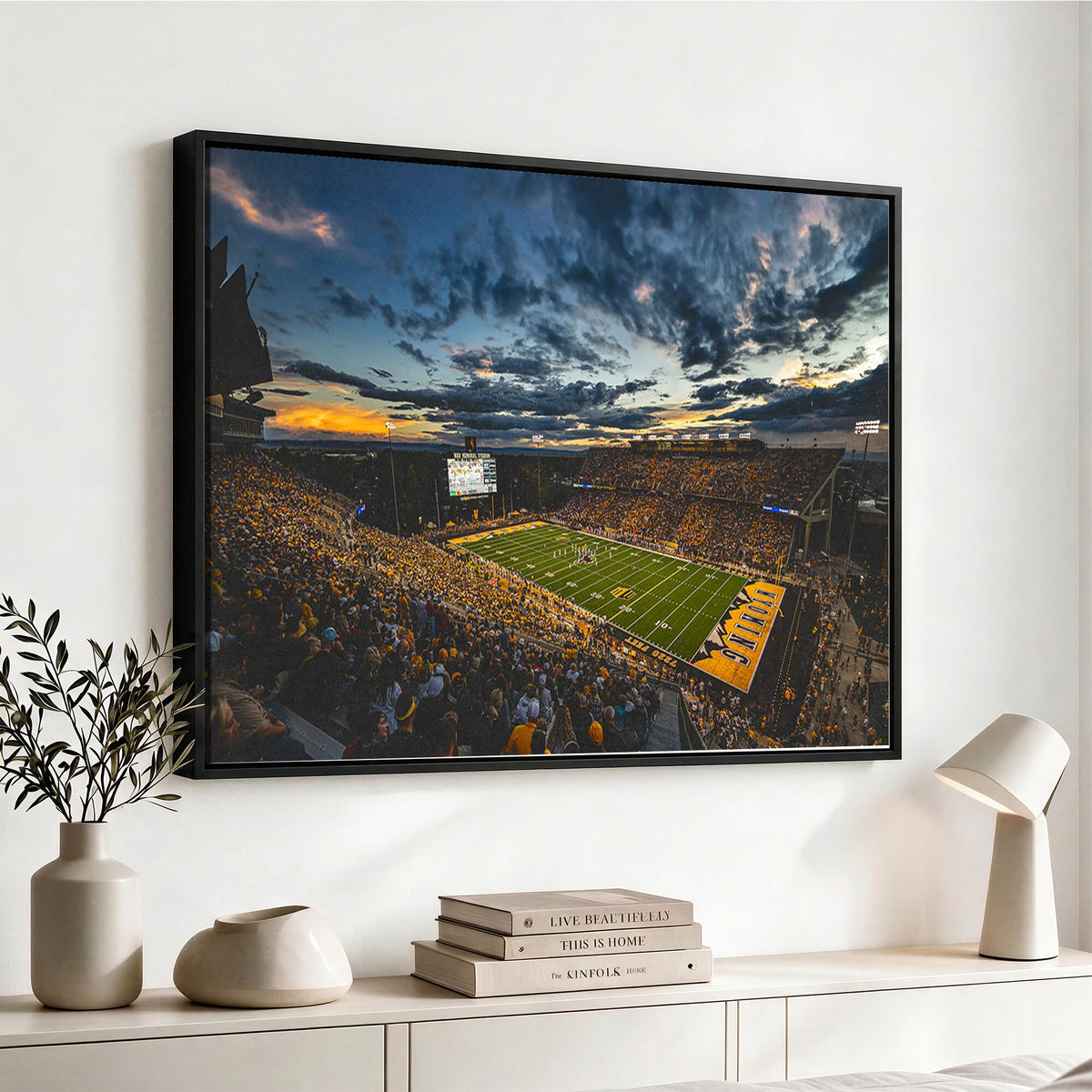 61020-MGV-CV-36X24 - University of Wyoming Cowboys Football Team Print, Laramie, Framed and Ready to Hang