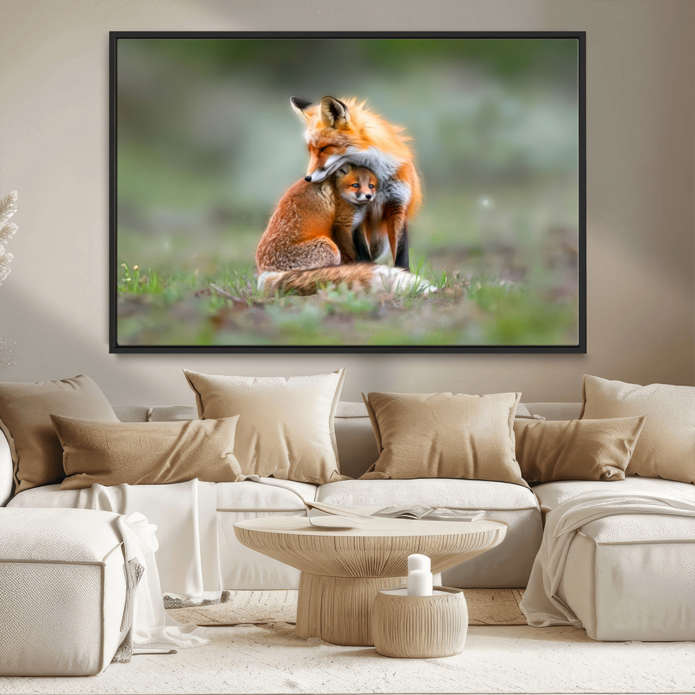 MGV-FC-36X24 - Heartwarming Fox and Baby Cub Wall Art | Ready to Hang Canvas Print of Foxes in Nature | Perfect for