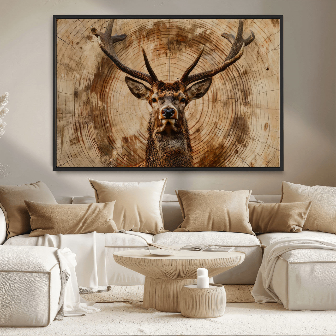 MGV-FC-36X24 - Wood Abstract Deer Wall Art | Rustic Wildlife Canvas Print | Ready to Hang Stag Head Triptych for