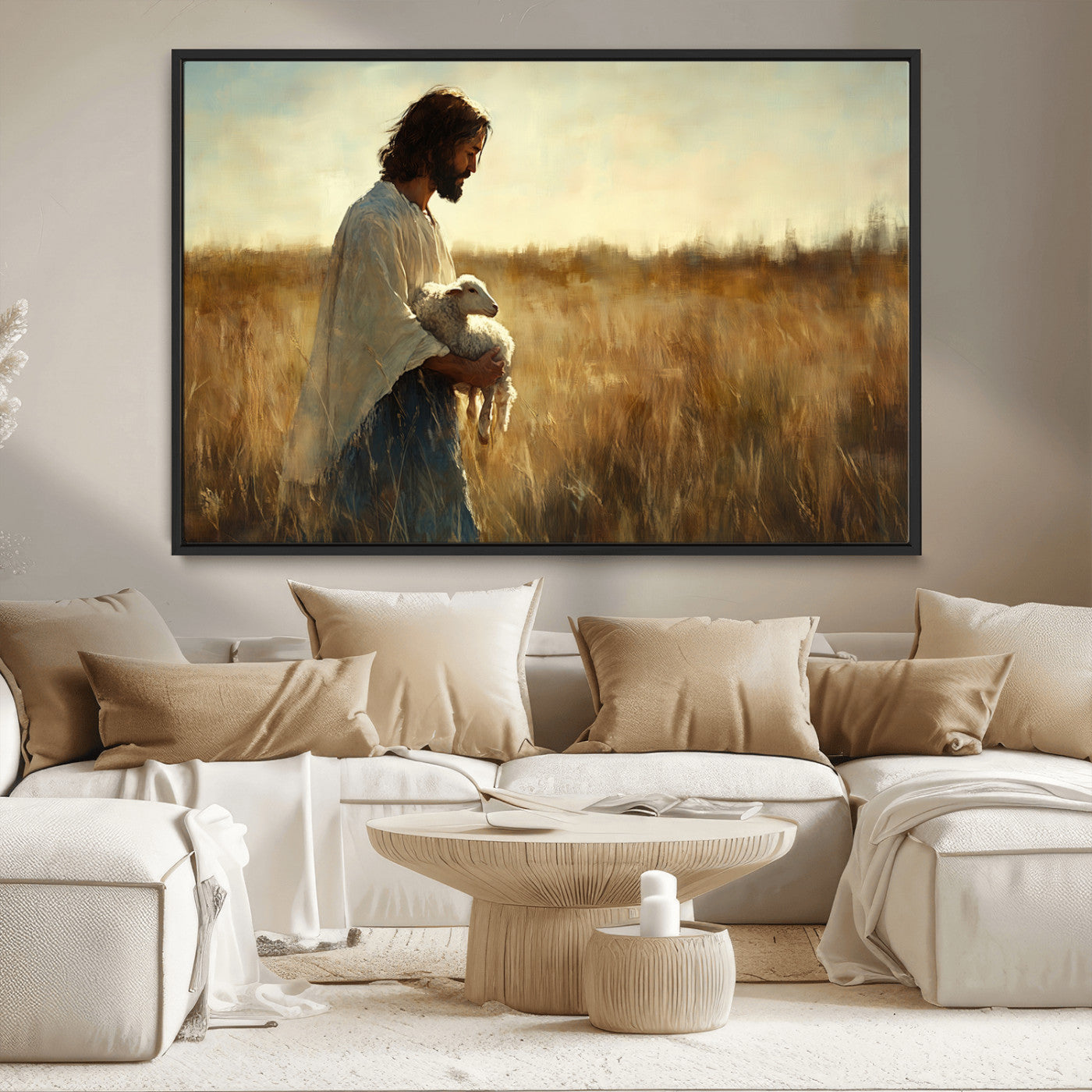 MGV-FC-36X24 - Jesus the Good Shepherd Wall Art Canvas Print - Inspirational Christian Religious Print for Prayer