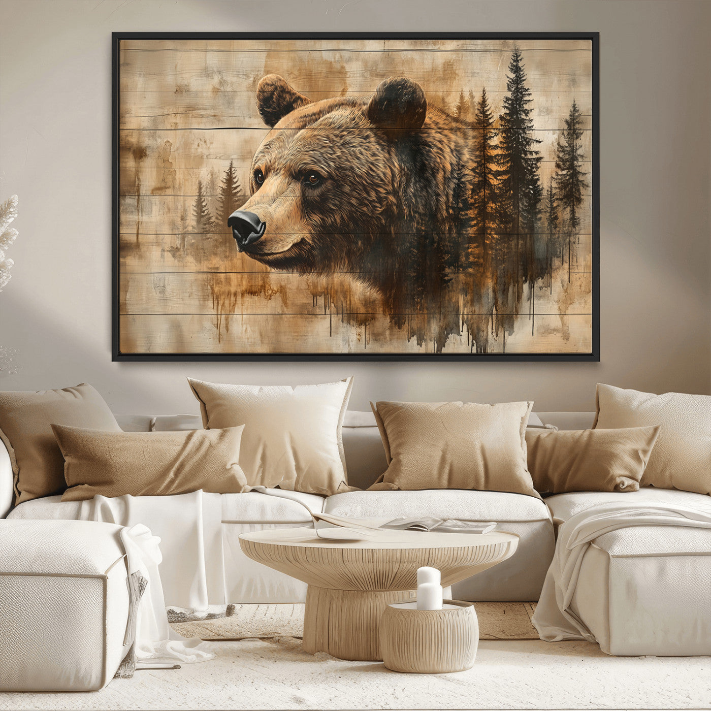 MGV-FC-36X24 - Rustic Grizzly Bear Wall Art, Abstract Grizzly 399 Bear Wall Art Canvas Print - Woodland Wildlife