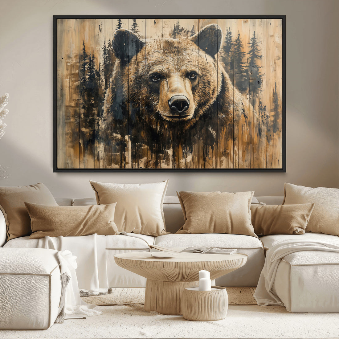 Majestic Grizzly 399 Bear Wall Art | 3 Panel Rustic Canvas Print for Cabin Decor