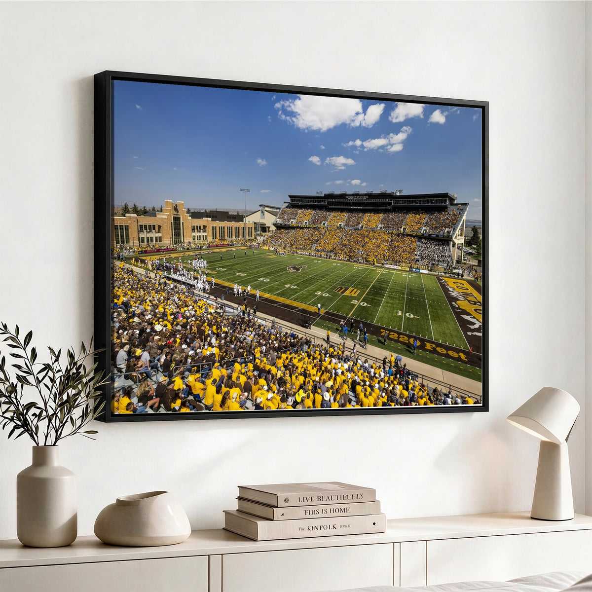 75112-MGV-CV-36X24 - University of Wyoming Cowboys Football Team Print, Laramie, Home Bar Wall Decor