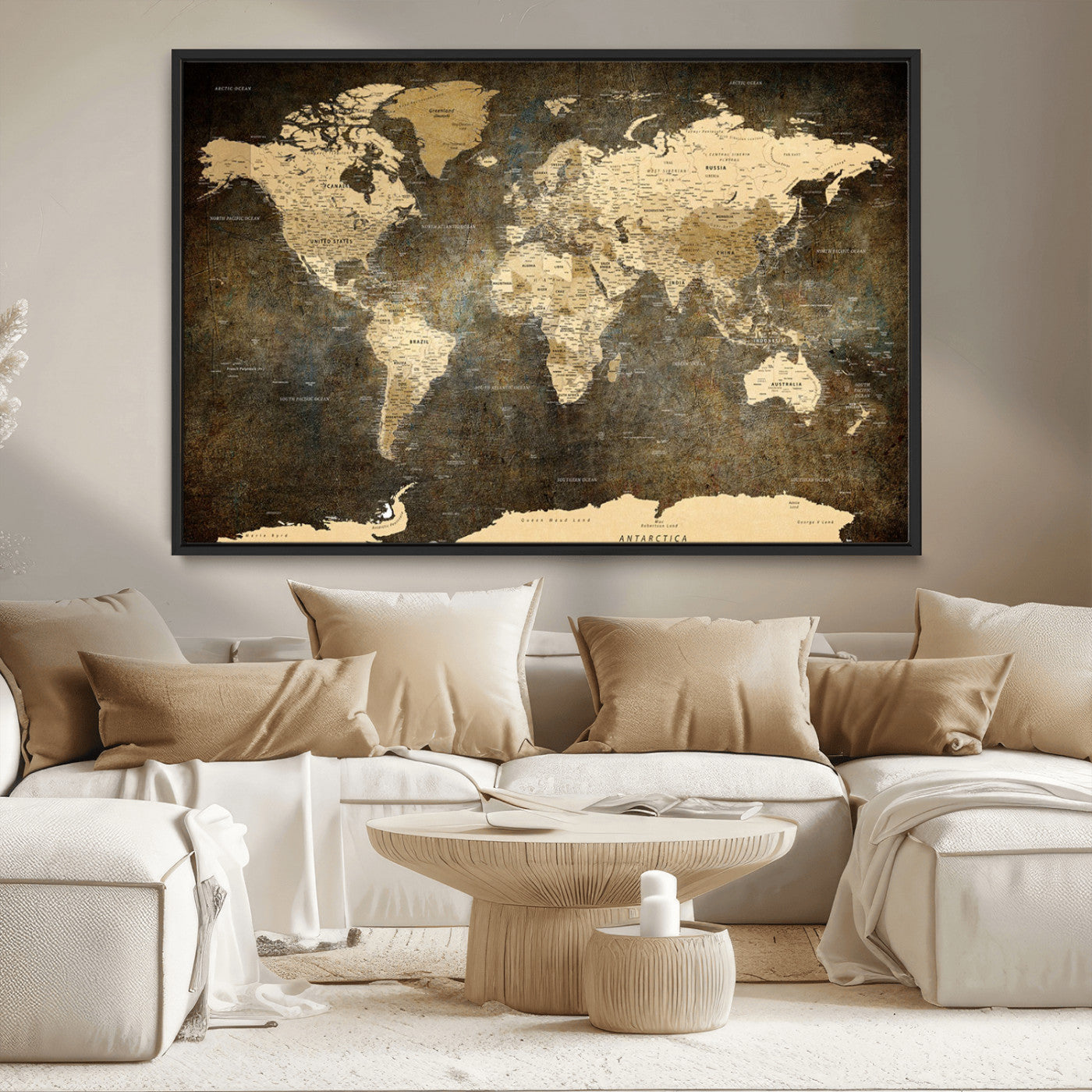 MGV-FC-36X24 - Push Pin World Map Canvas Print – Framed Wall Art for Couples to Track Their Travels – Anniversary