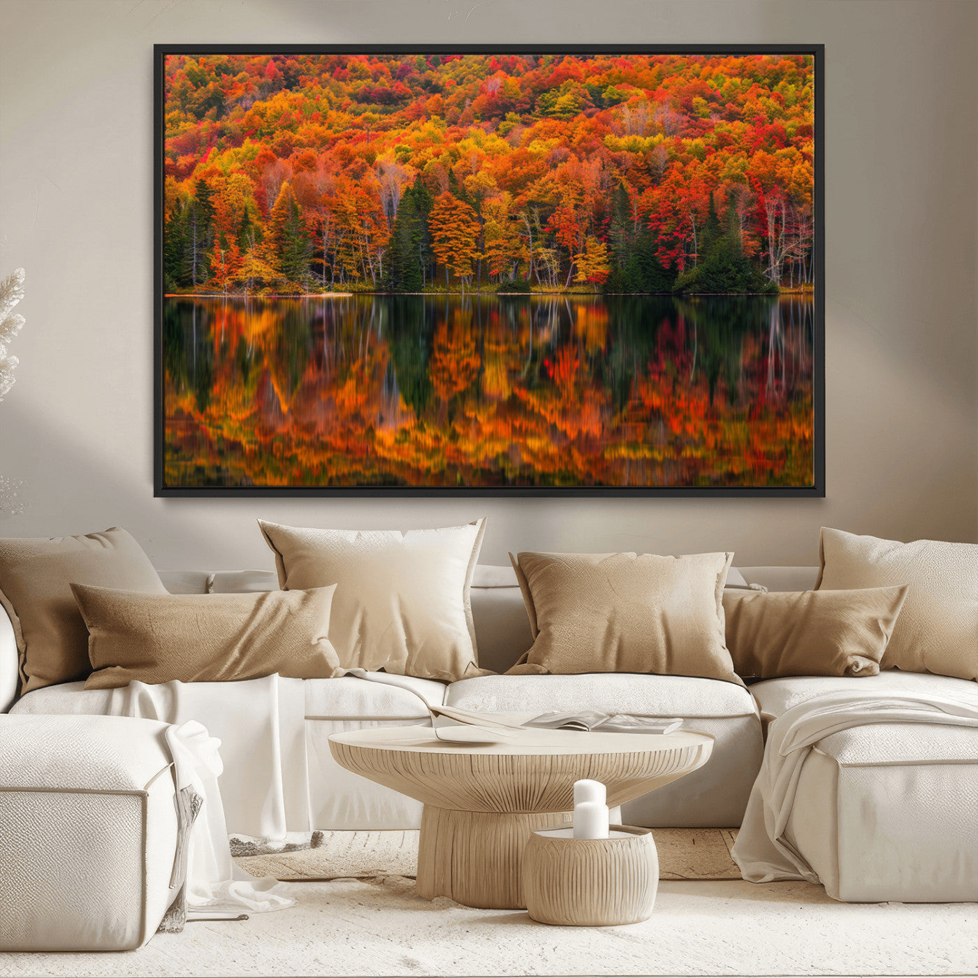 MGV-FC-36X24 - Fall Foliage Wall Art - Autumn Reflection Canvas Print, Stunning Fall Foliage Wall Art, Serene Lake