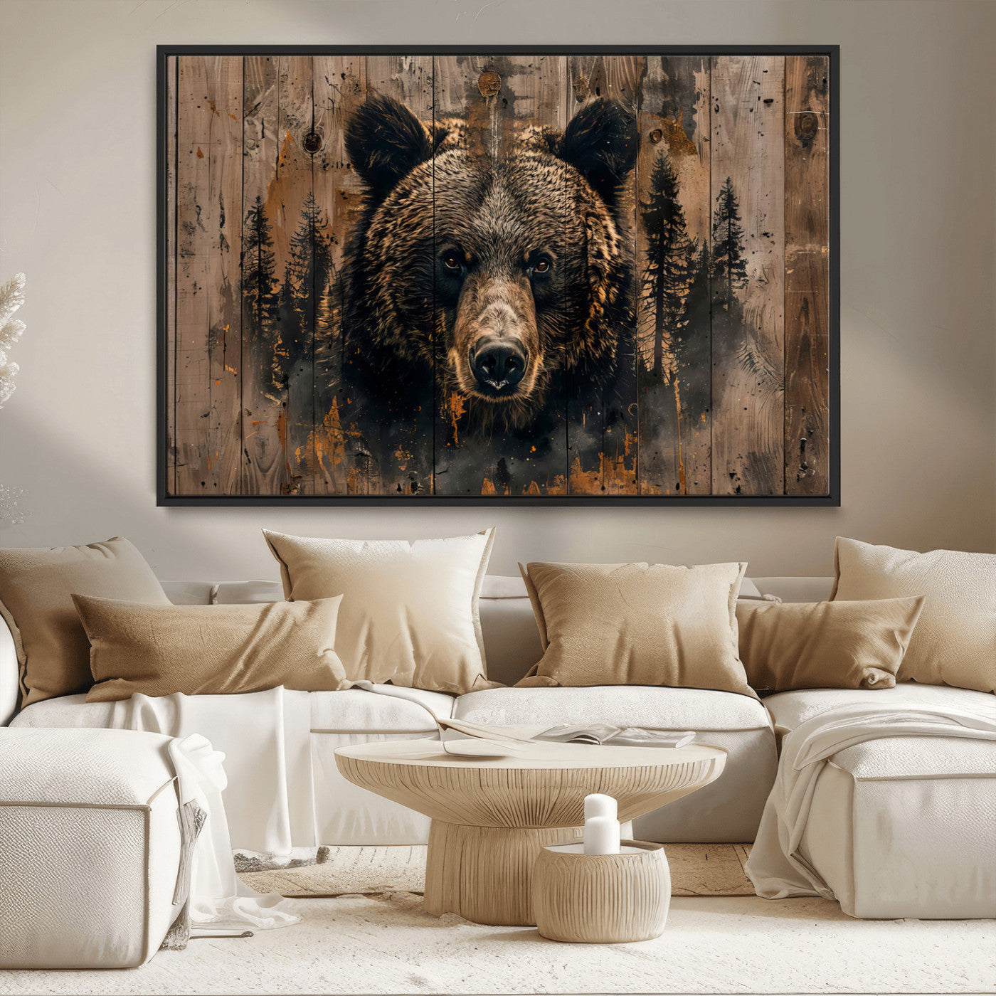 MGV-FC-36X24 - Rustic Grizzly 399 Wall Art | Triptych Canvas Print | Rustic Cabin Wall Decor | Perfect for
