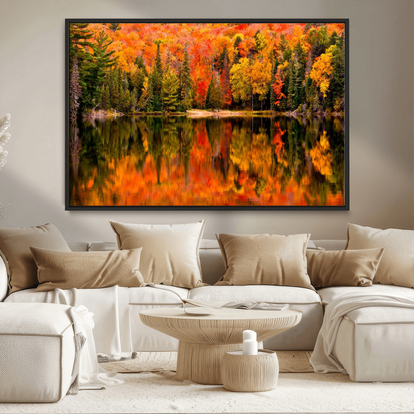 MGV-FC-36X24 - Forest Reflection Art | Autumn Forest Reflection Wall Art | Triptych Canvas Print | Vibrant Fall