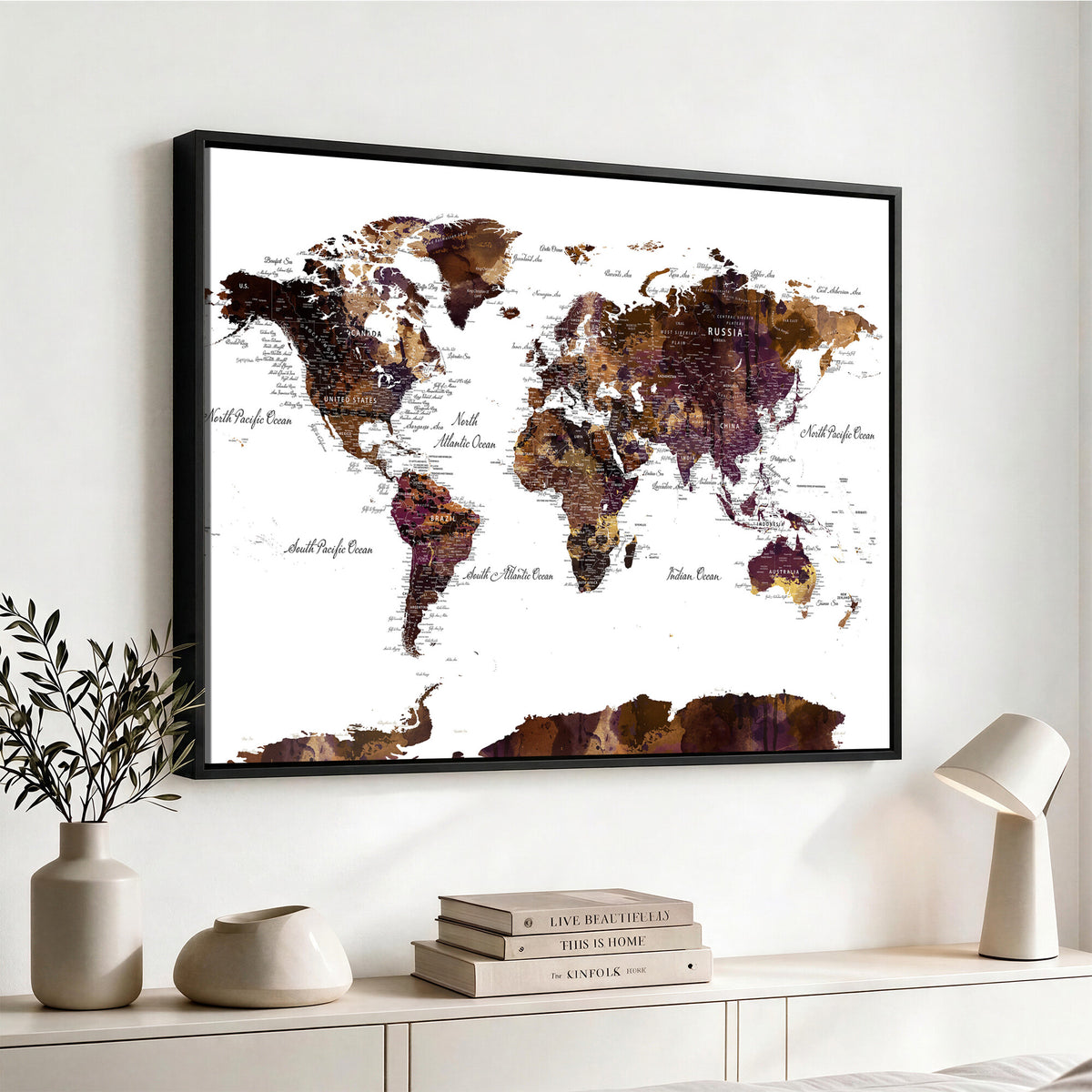 50611-PAN-FL-20X10 - World Map Canvas Print | Detailed Map of the World Wall Art