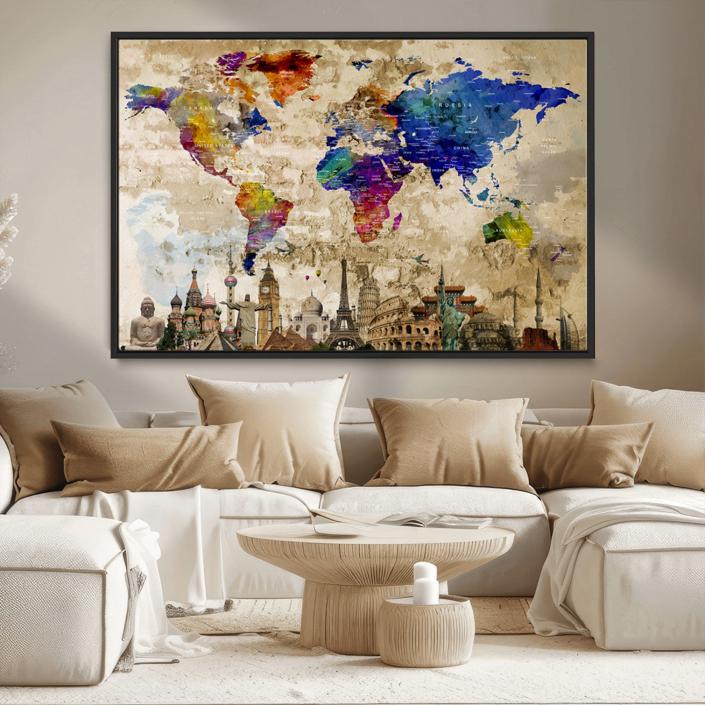 MGV-FC-36X24 - Push Pin World Map Canvas Print – Framed Wall Art for Couples to Track Their Travels – Anniversary