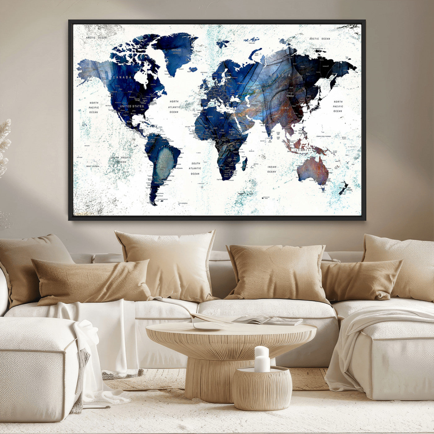 MGV-FC-36X24 - Push Pin World Map Canvas Print – Framed Wall Art for Couples to Track Their Travels – Anniversary