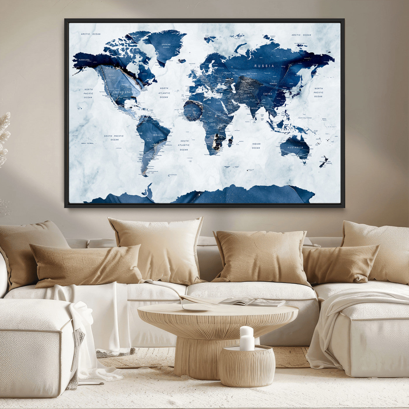 MGV-FC-36X24 - Push Pin World Map Canvas Print – Framed Wall Art for Couples to Track Their Travels – Anniversary