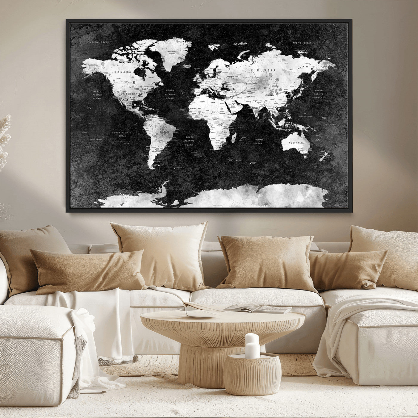 MGV-FC-36X24 - Push Pin World Map Canvas Print – Framed Wall Art for Couples to Track Their Travels – Anniversary