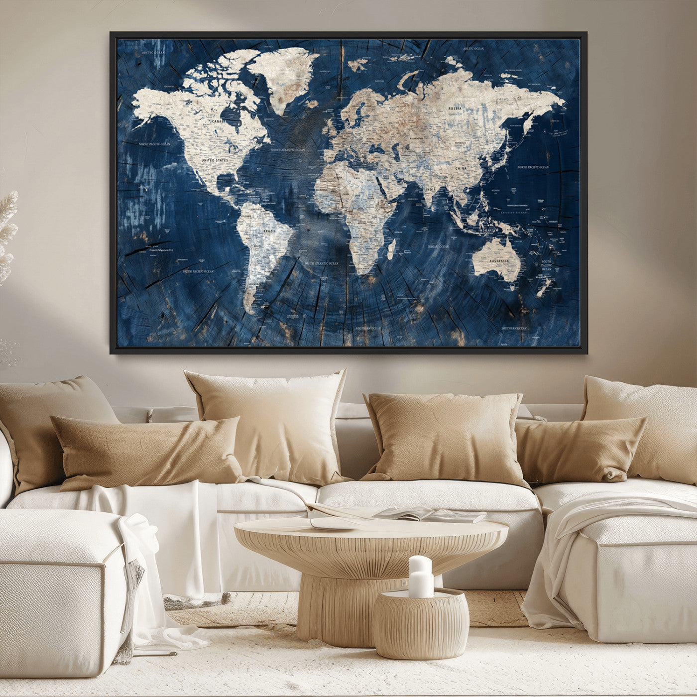MGV-FC-36X24 - Push Pin World Map Canvas Print – Framed Wall Art for Couples to Track Their Travels – Anniversary