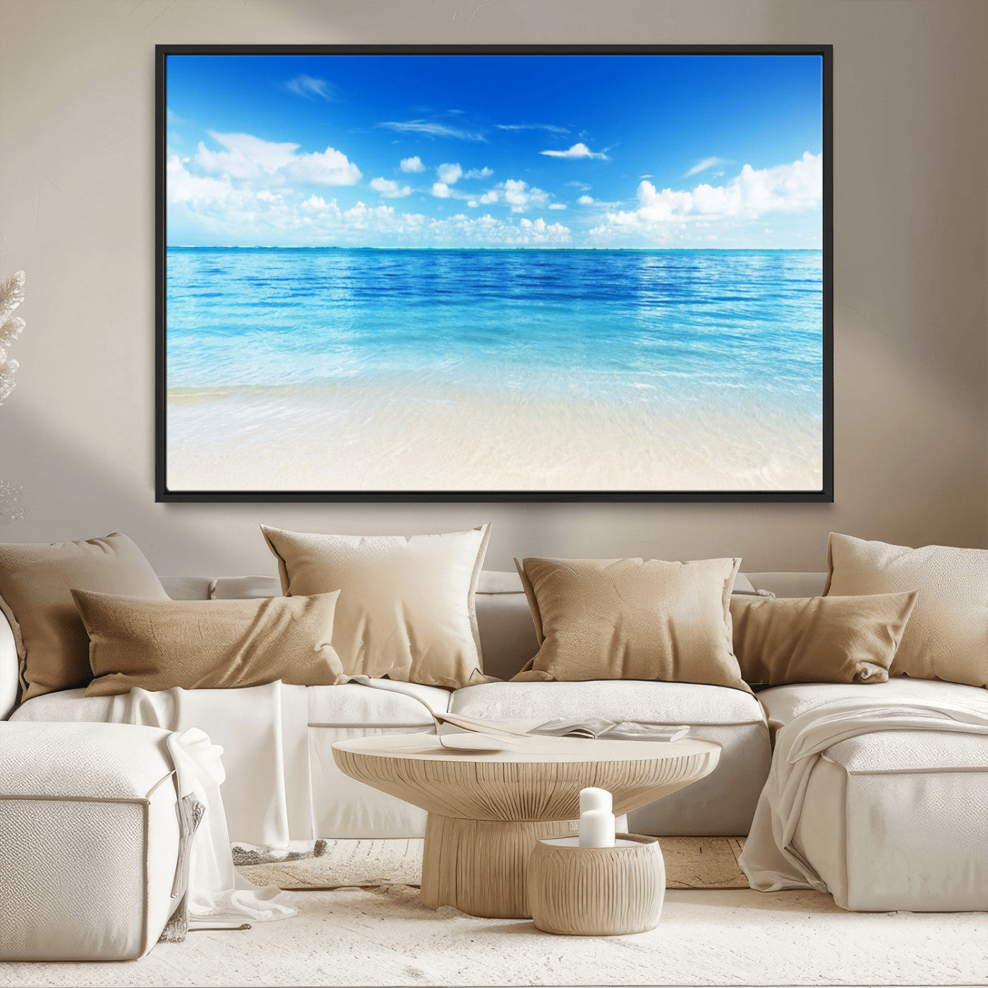 MGV-FC-36X24 - Beach Scene Canvas Wall Art Print – Tranquil Ocean Horizon and White Sand Beach Wall Decor for Home