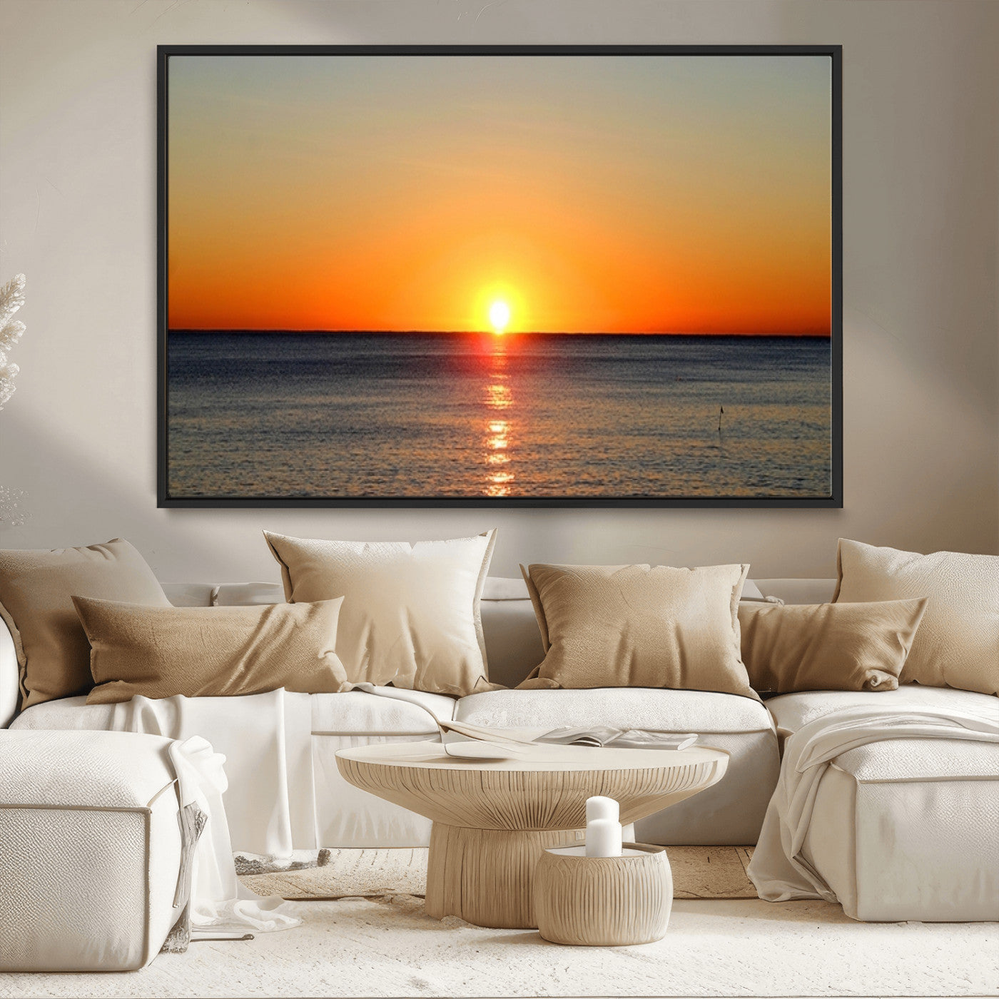 54676-MGV-CV-36X24-Golden Horizon Sunset Over Ocean Wall Art Canvas Print – Tropical Beach Canvas Wall Art – Giclee