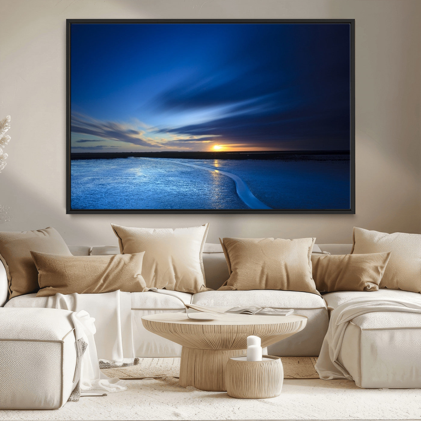 MGV-FC-36X24 - Blue Sunset Ocean Canvas Wall Art Print – Serene Coastal Horizon Wall Decor for Home or Office –
