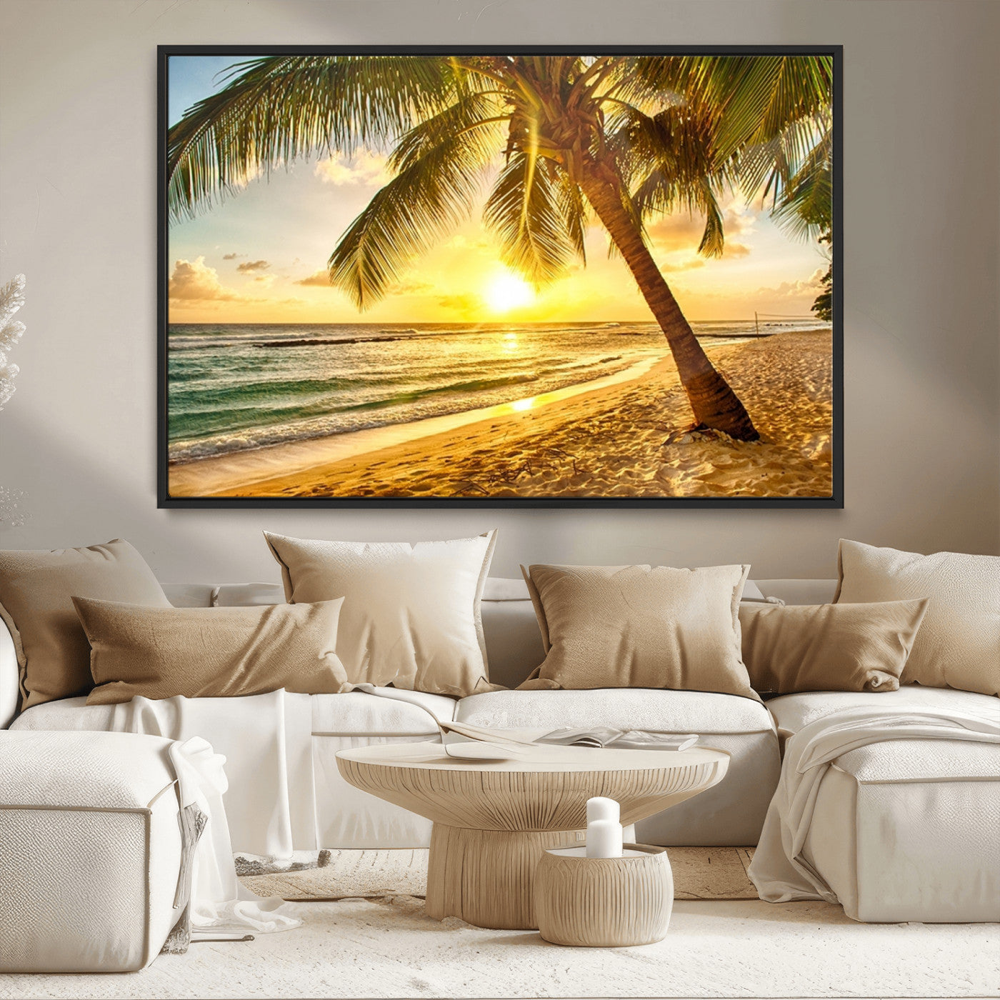 MGV-FC-36X24 - Beach Sunset Canvas Wall Art Print - Tropical Beach Canvas Wall Art Print – Vibrant Palm Trees and