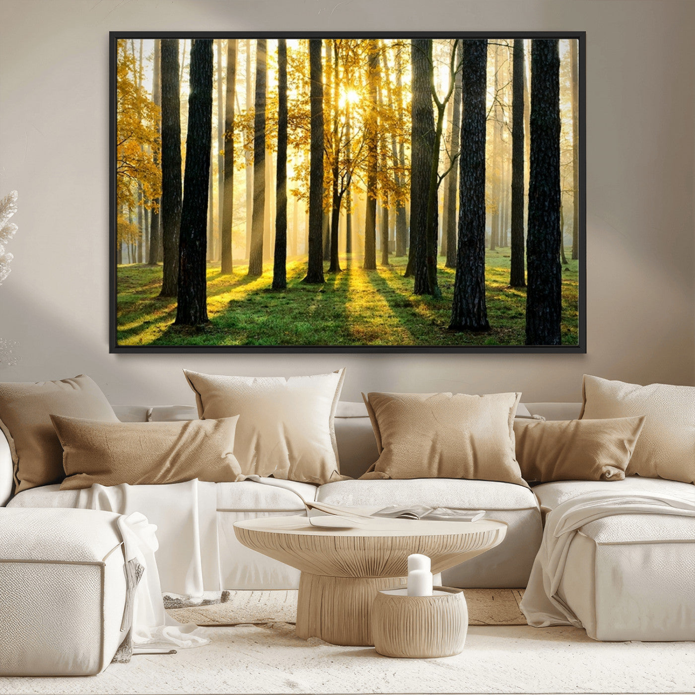 MGV-FC-36X24 - Sunlit Forest Wall Art Canvas Print - Large Framed Woodland Wall Art for Home or Office Decor,