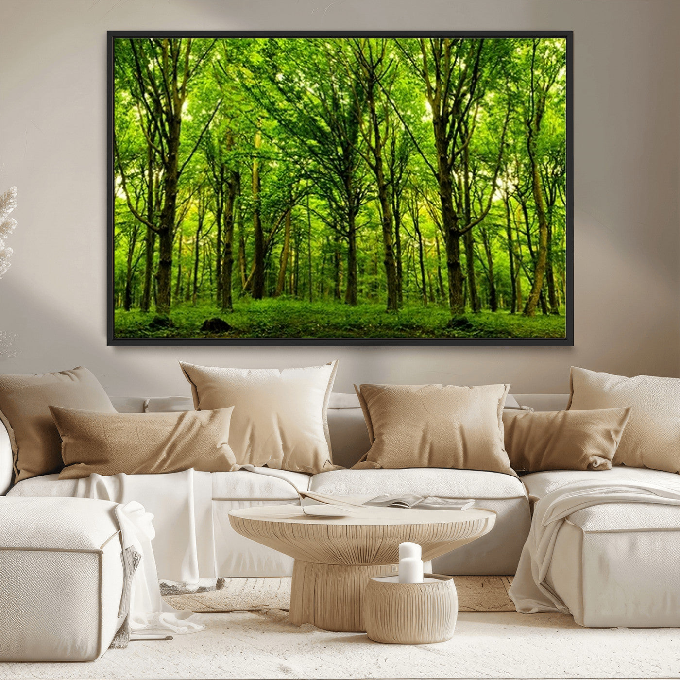 MGV-FC-36X24 - Lush Green Forest Canvas Print | 3-Panel Forest Wall Art | Nature Landscape for Living Room