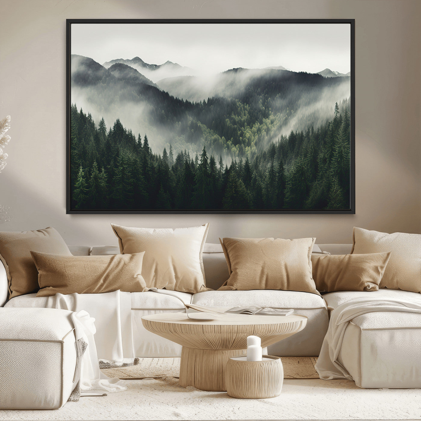 MGV-FC-36X24 - Misty Forest Canvas Print Wall Art Premium Canvas Print a Foggy and Serene Atmosphere