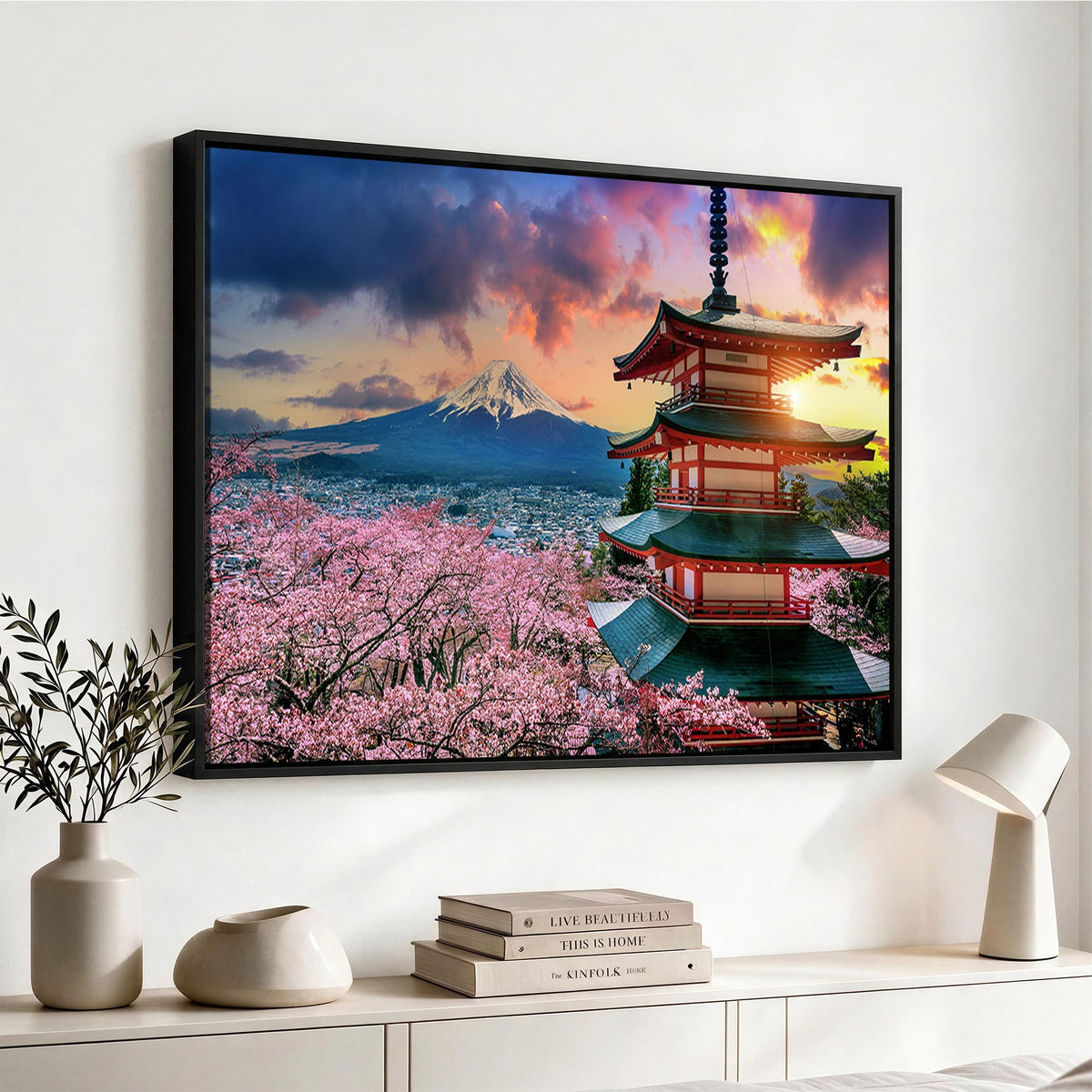 95987-MGV-CV-24X16 - Cherry Blossoms Canvas Print, Chureito Pagoda and Mount Fuji Wall Art