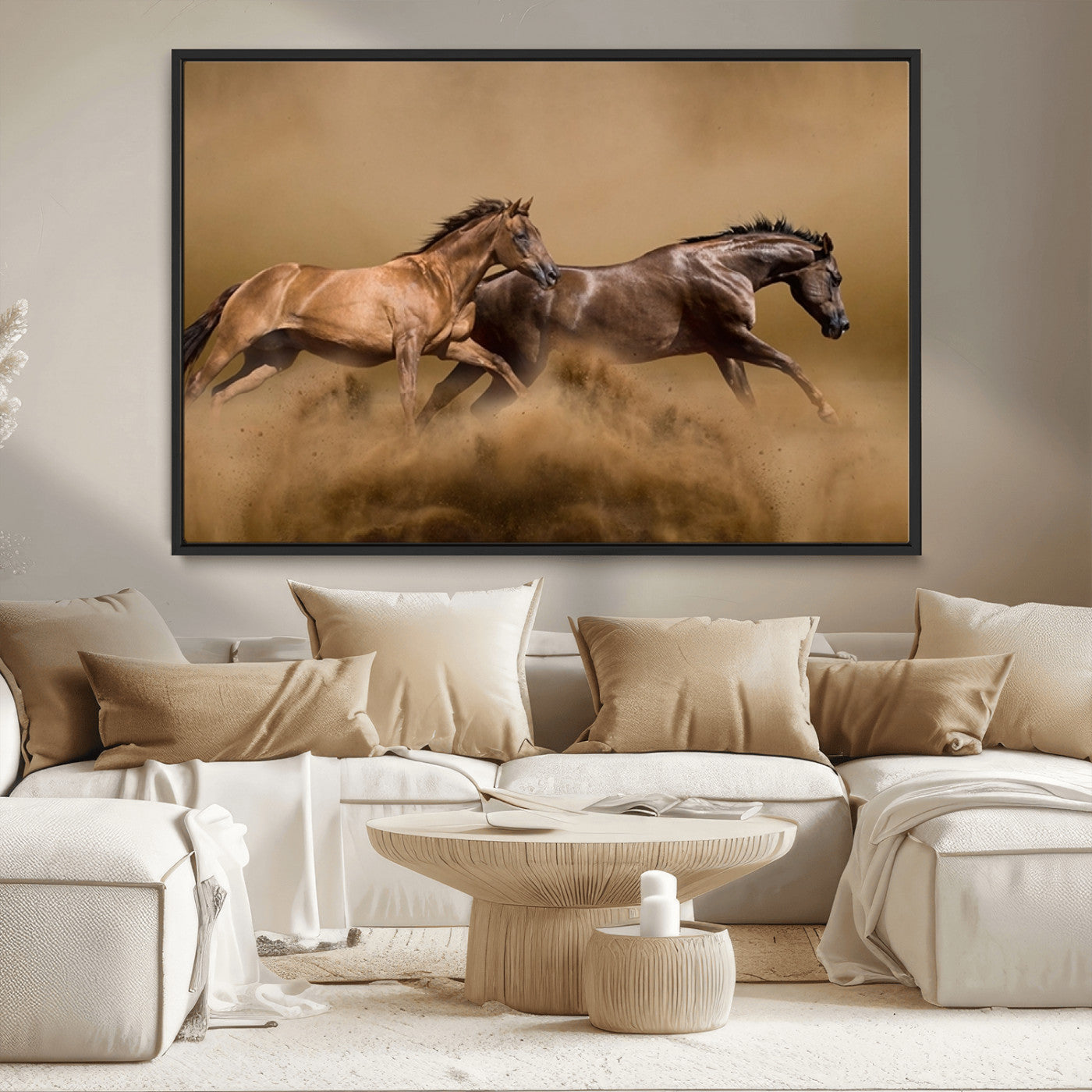 MGV-FC-36X24 - Large Wall Art Animal Canvas Print - Two Running Brown Horses
