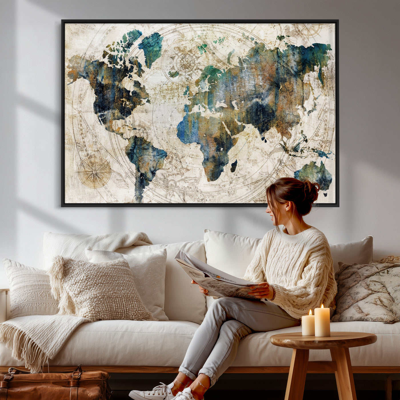 36972-MGV-CV-36X24 - Grunge Abstract World Map Art Print Canvas Print for Office Decor