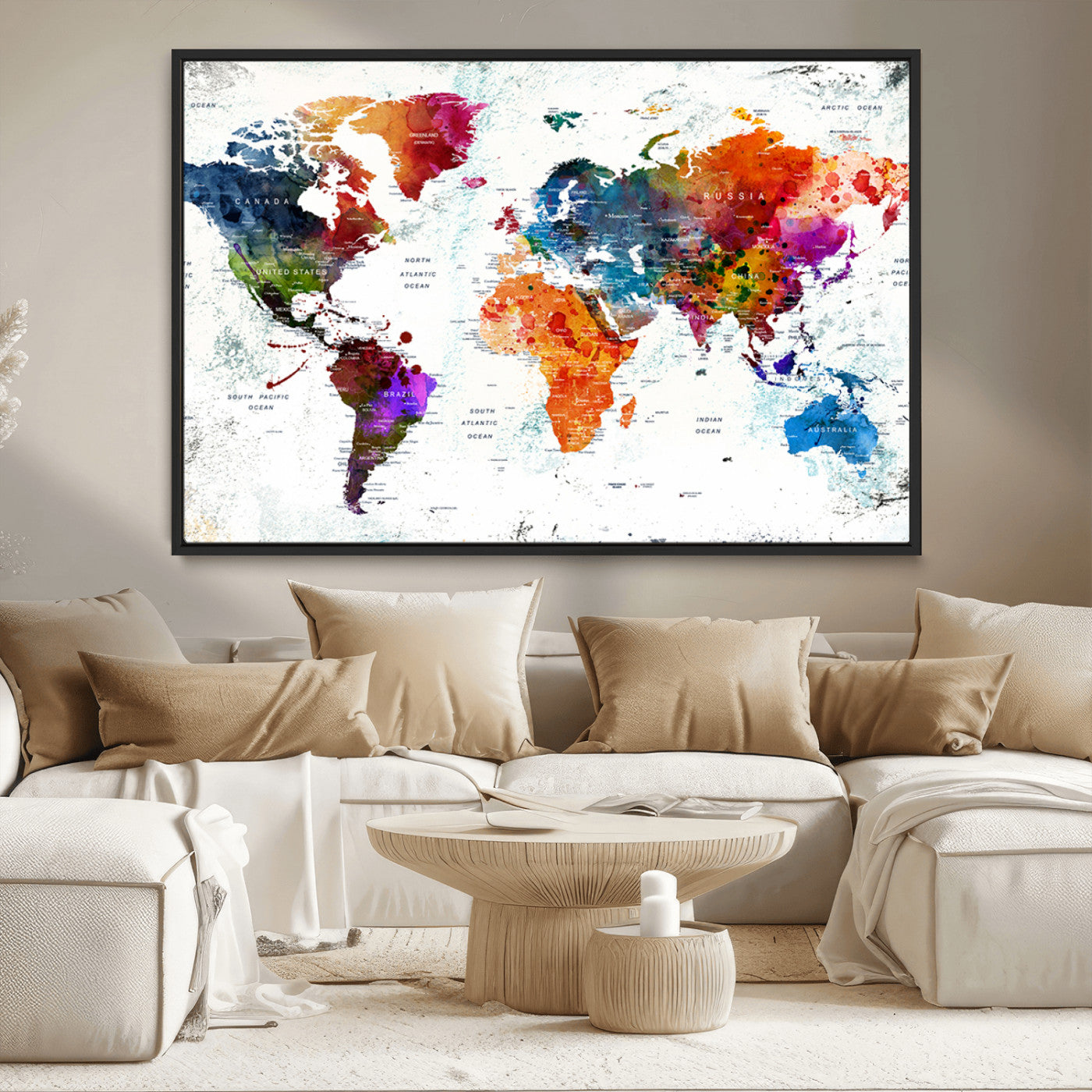 MGV-FC-36X24 - Push Pin World Map Canvas Print – Framed Wall Art for Couples to Track Their Travels – Anniversary