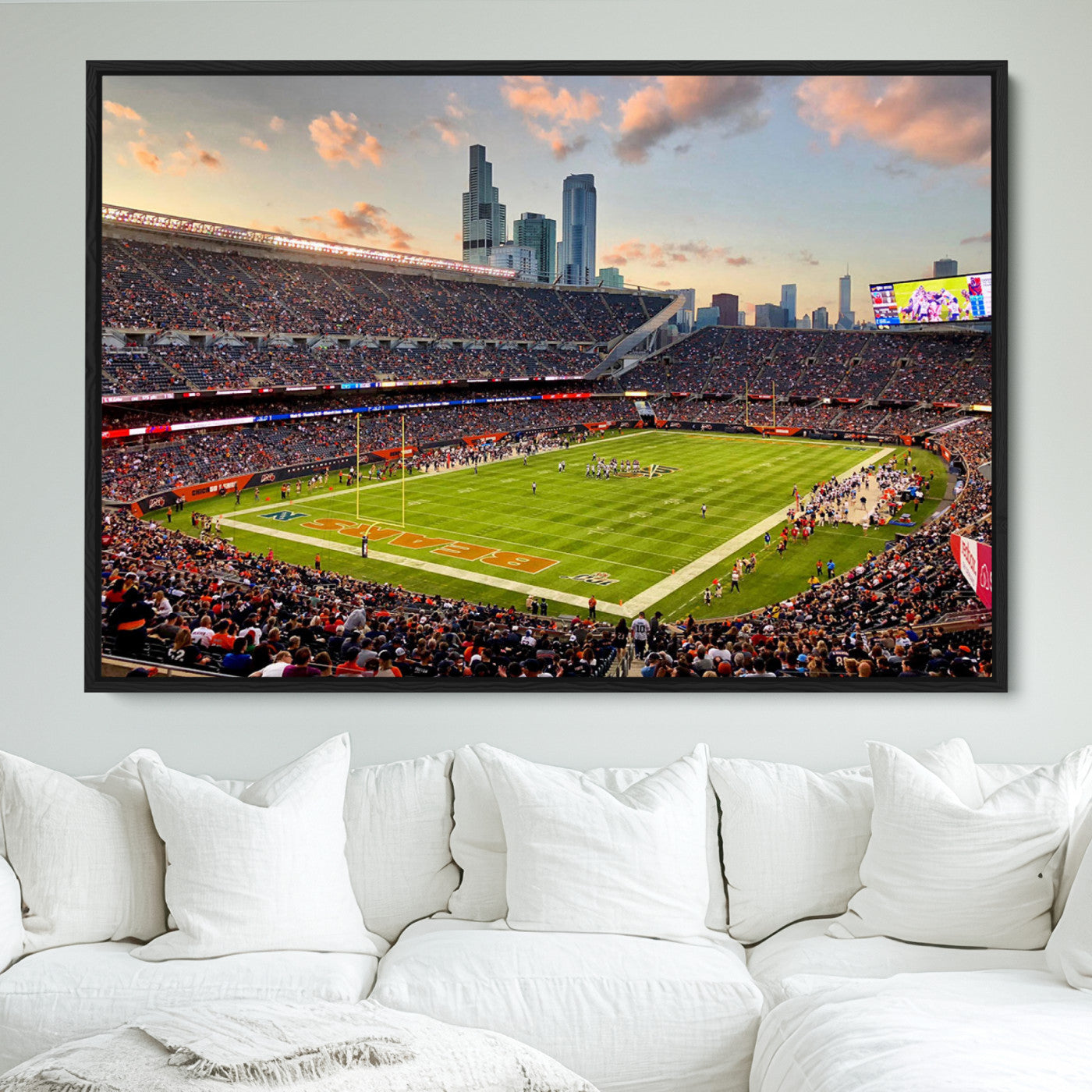 55377093-MGV-FC-36X24_Black-Chicago Bears Soldiers Field Wall Art Canvas Print – Framed Football Stadium Artwork for Sports Fans, Soldier Field Skyline Canvas Decor for Game Room or Man Cave