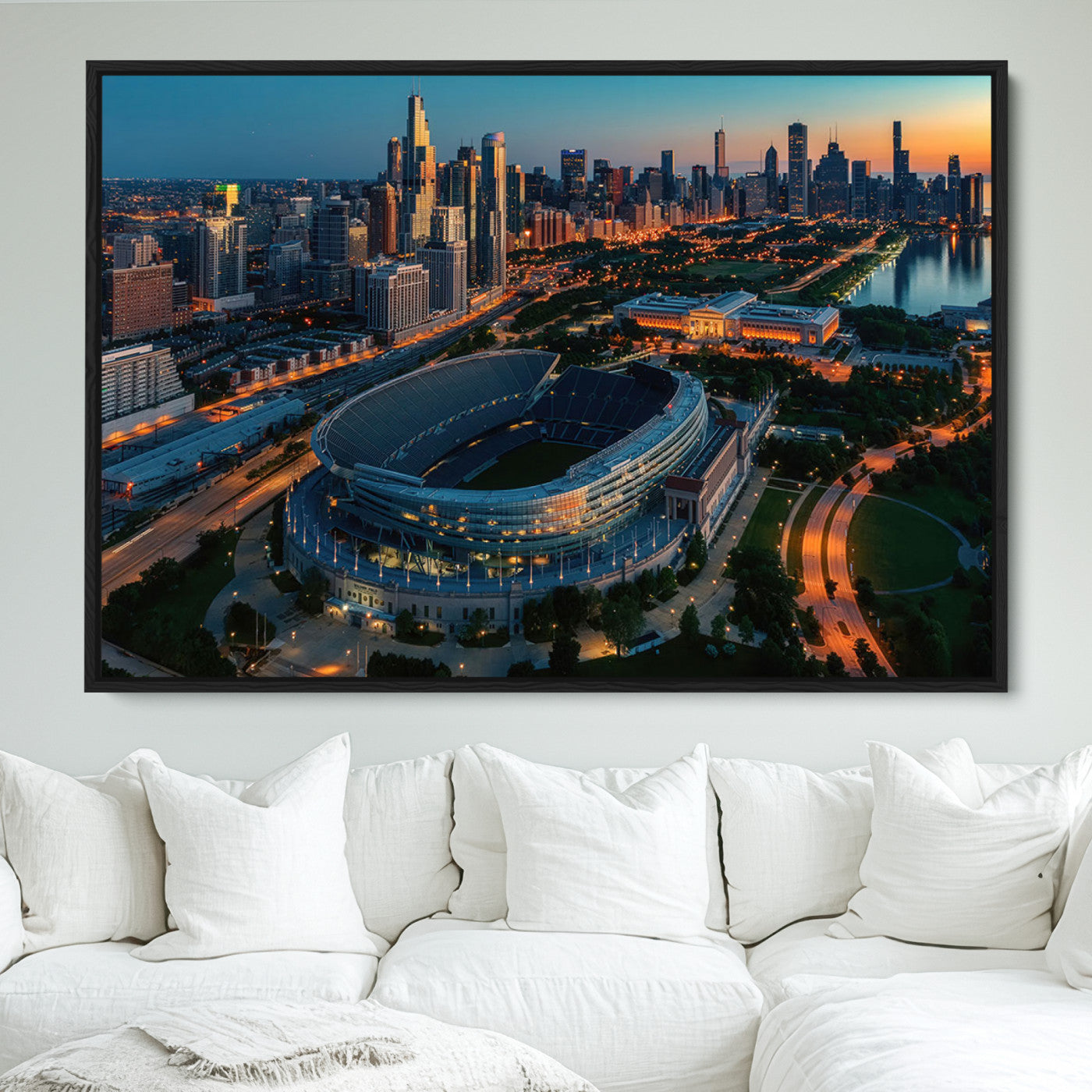 36690345-MGV-FC-36X24_Black-Chicago Bears Soldiers Field Wall Art Canvas Print – Framed Football Stadium Artwork for Sports Fans, Soldier Field Skyline Canvas Decor for Game Room or Man Cave