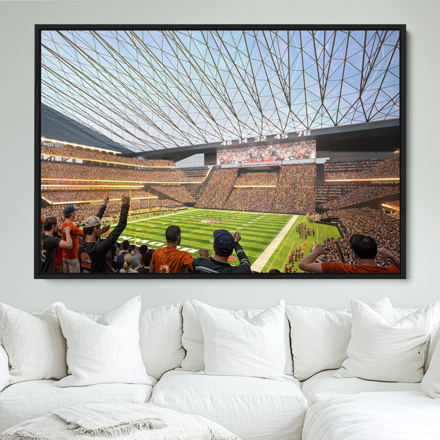 81960112-MGV-FC-36X24_Black-Cleveland Browns Stadium Wall Art Canvas Print – Framed Football Artwork Featuring Cleveland Skyline and Browns Stadium, Perfect for Man Cave or Game Room Decor