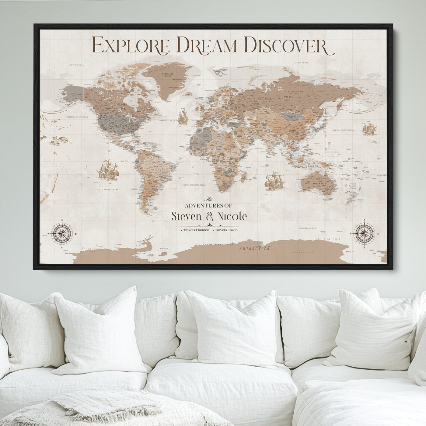 95738134-MGV-CV-36X24-Custom Push Pin World Map Wall Canvas Print – Personalized Travel Tracker with Pins – Framed Large Multi-Size Canvas for Home Office Decor - H13
