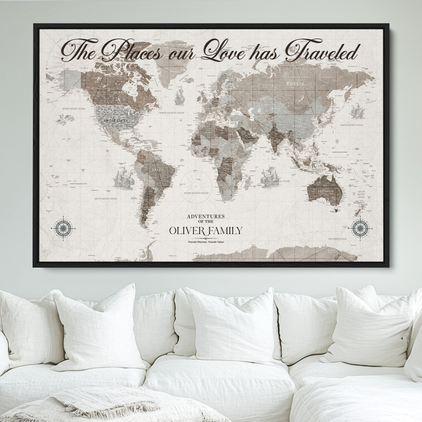 88245481-MGV-CV-36X24-Custom Push Pin World Map Wall Canvas Print – Personalized Travel Tracker with Pins – Framed Large Multi-Size Canvas for Home Office Decor