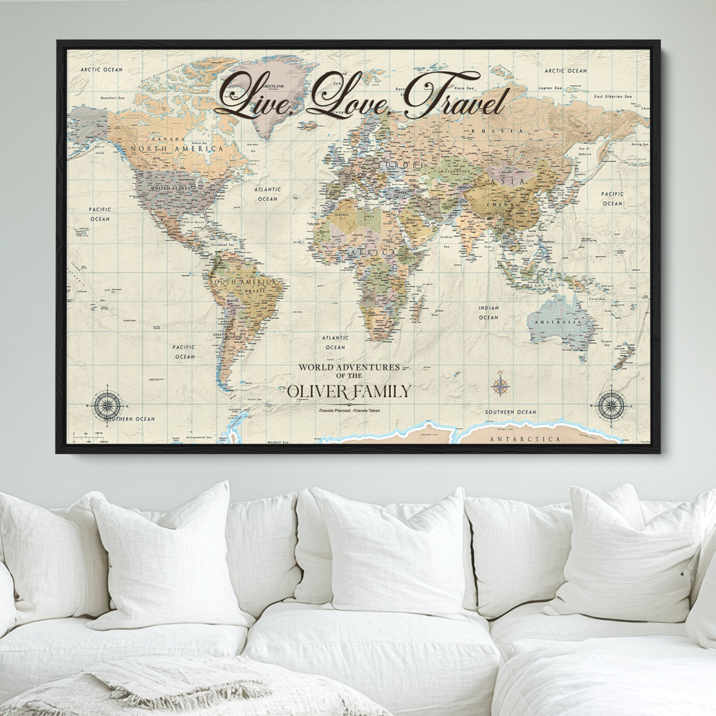 49563244-MGV-CV-36X24-Custom Push Pin World Map Wall Canvas Print – Personalized Travel Tracker with Pins – Framed Large Multi-Size Canvas for Home Office Decor
