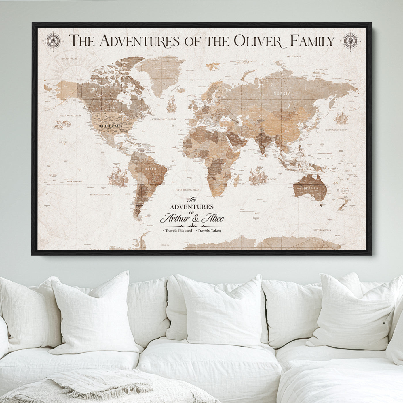58395047-MGV-CV-36X24-Custom Push Pin World Map Wall Canvas Print – Personalized Travel Tracker with Pins – Framed Large Multi-Size Canvas for Home Office Decor
