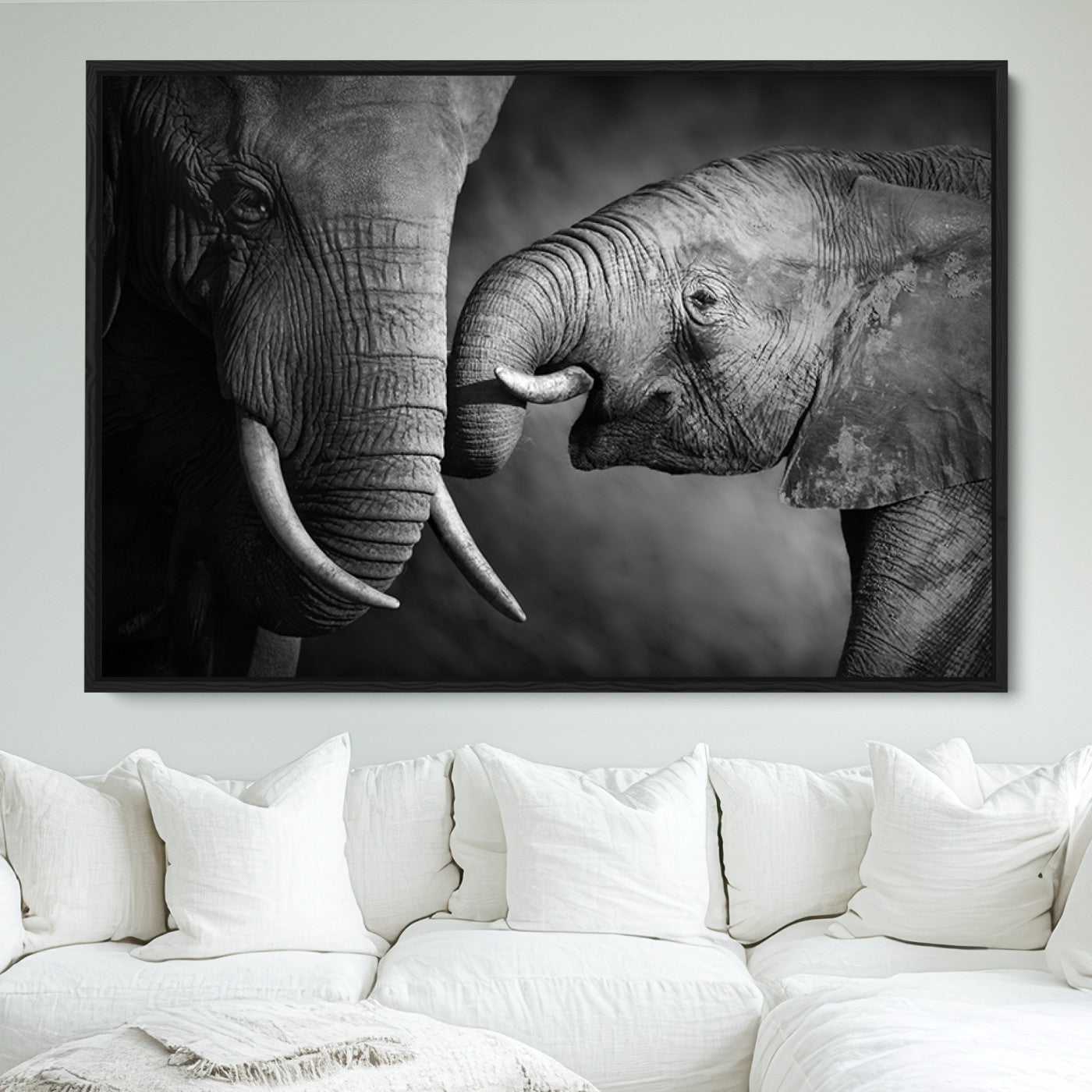 42691-MGV-FC-36X24_Black-Elephant Family Wall Art Canvas, Framed Elephant Family Canvas Print