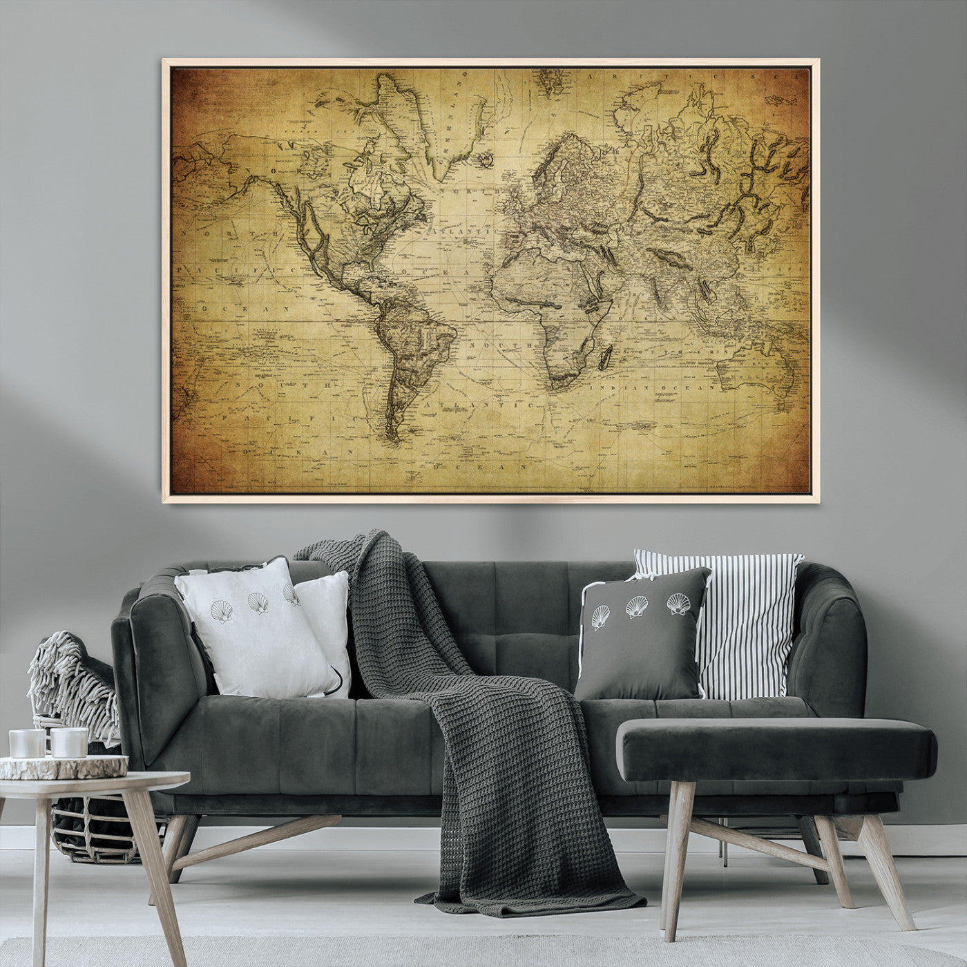 MGV-FC-36X24 - Push Pin World Map Canvas Print – Framed Wall Art for Couples to Track Their Travels – Anniversary