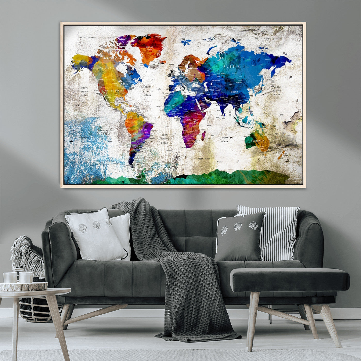 MGV-FC-36X24 - Push Pin World Map Canvas Print – Framed Wall Art for Couples to Track Their Travels – Anniversary