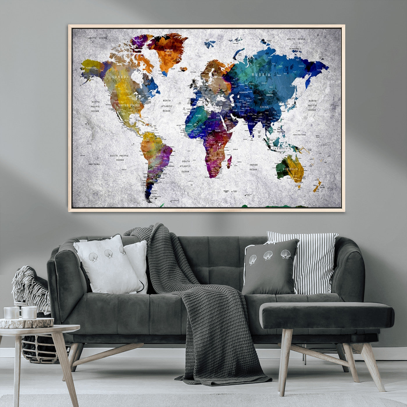 MGV-FC-36X24 - Push Pin World Map Canvas Print – Framed Wall Art for Couples to Track Their Travels – Anniversary